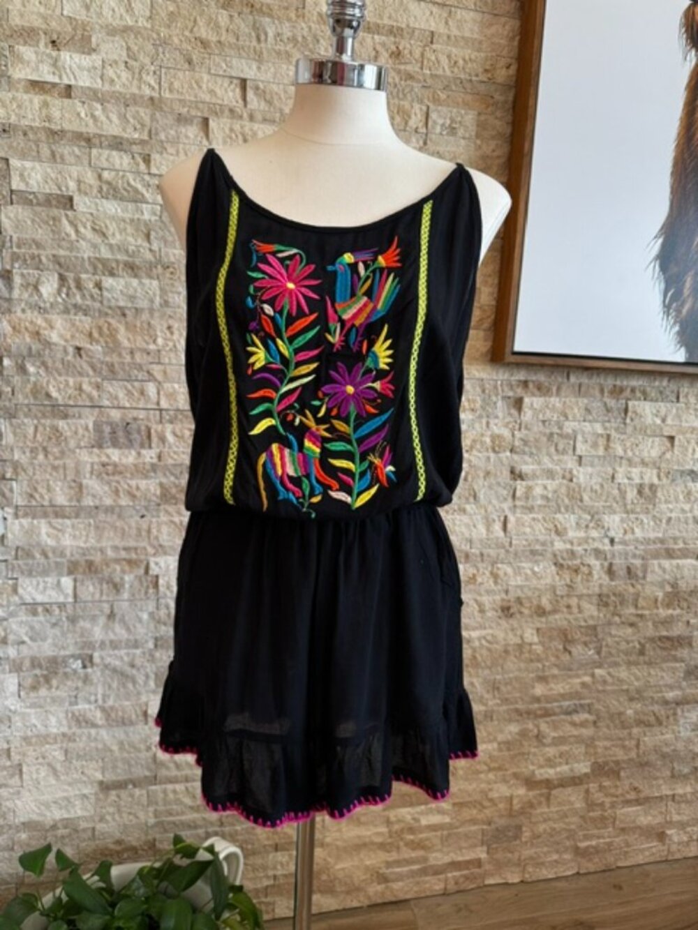 NEW Nanette Lepore Embroidered Short Romper Coverup Large Black Swim Floral